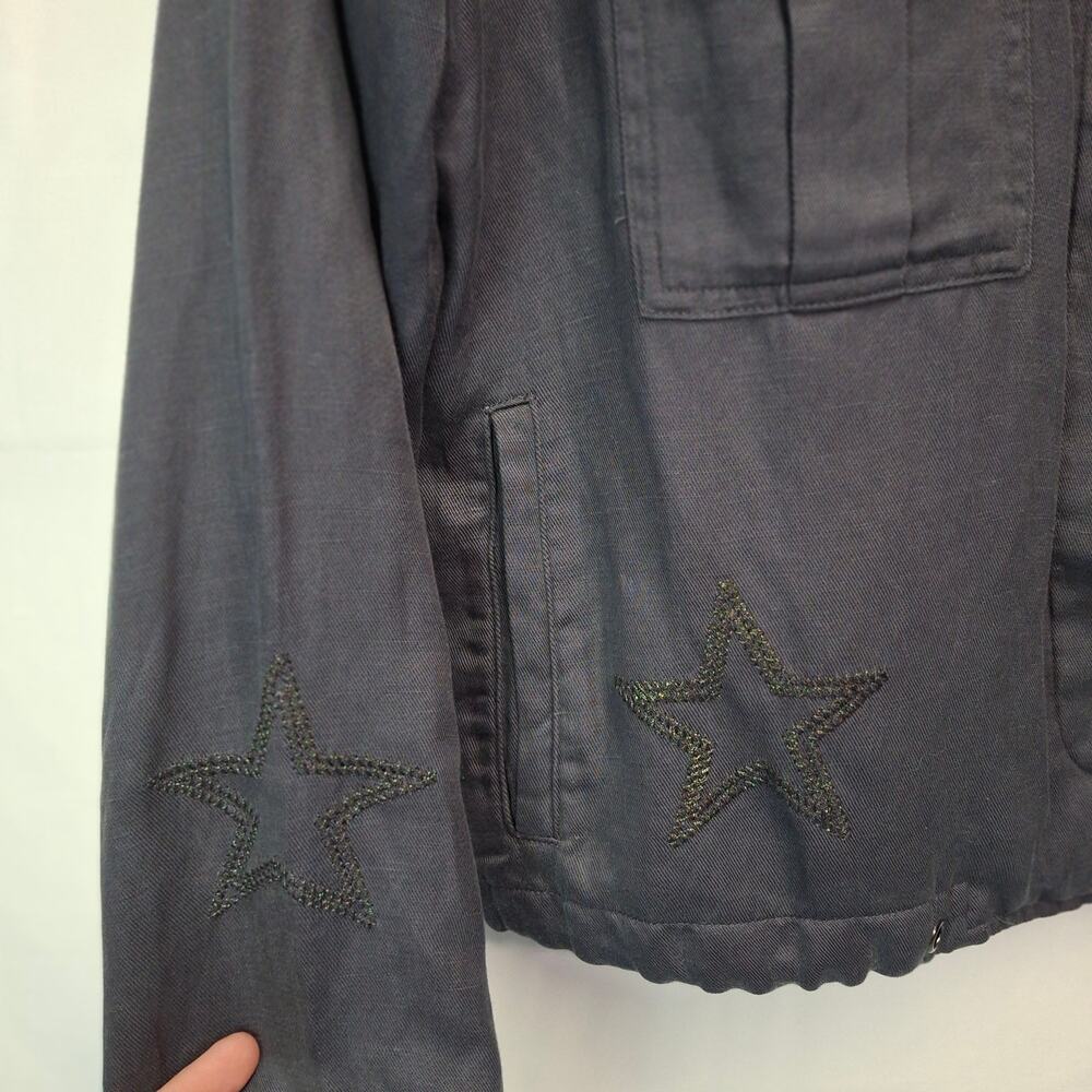 Rails Rowen Utility Jacket Star Embroidered Lyocell Linen Small S Grey Gray - Picture 5 of 14